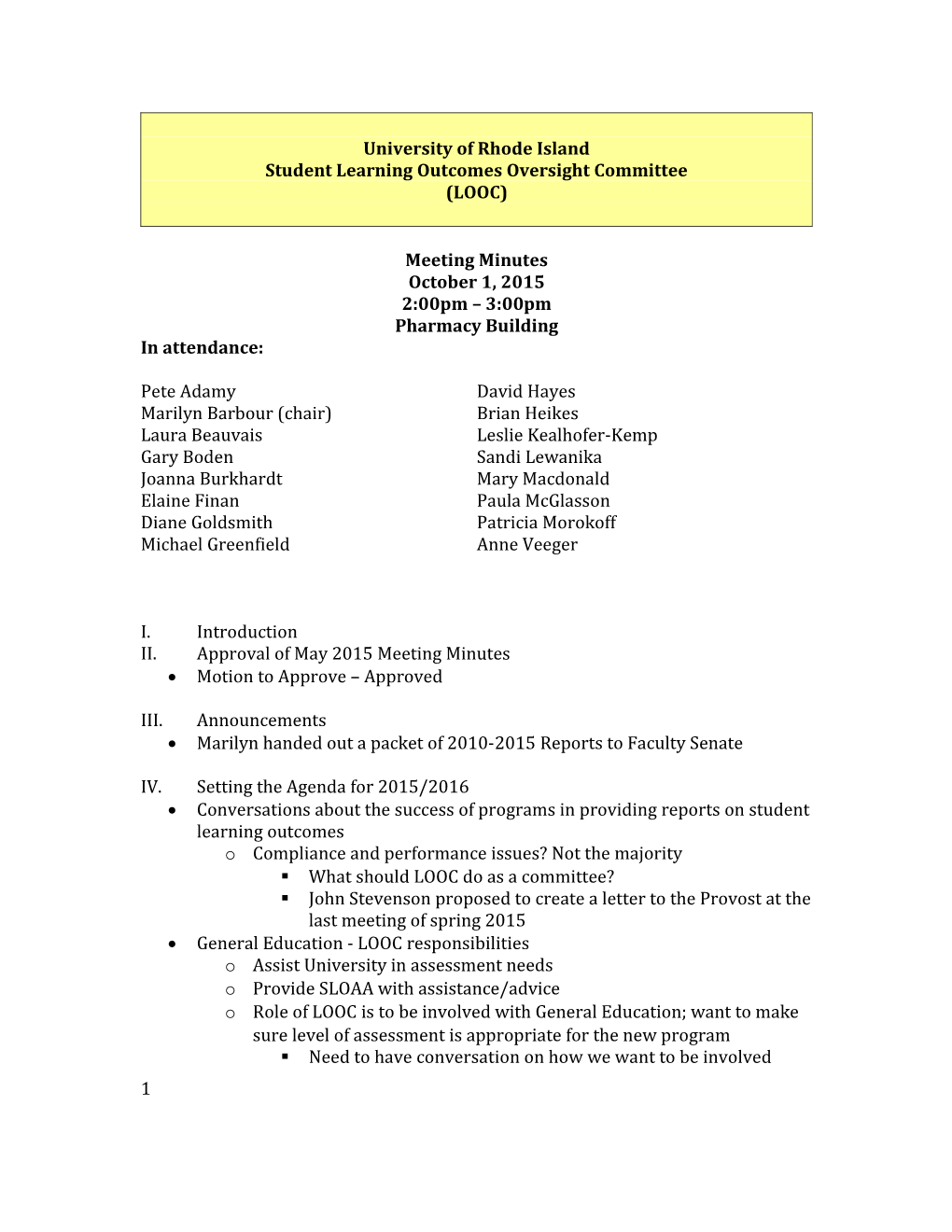 Student Learning Outcomes Oversight Committee