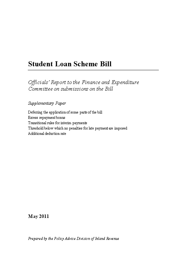 Student Loan Scheme Bill - Officials Report to the Finance and Expenditure Committee On