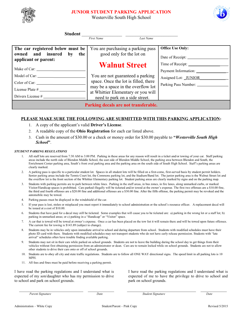 Student Parking Application