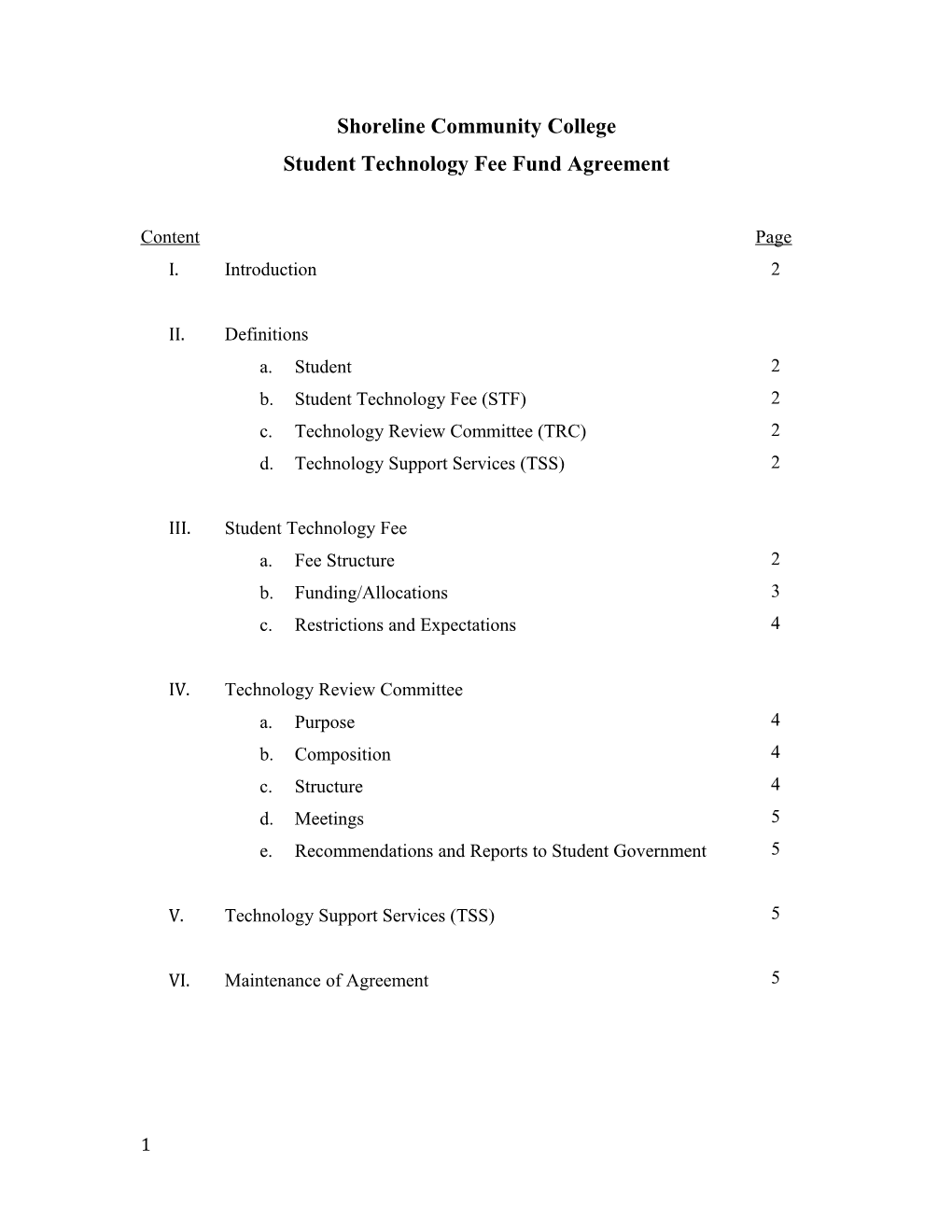 Student Technology Fee Fund Agreement