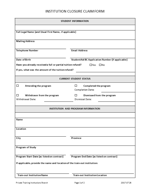 Student Tuition Protection Fund Claim Form