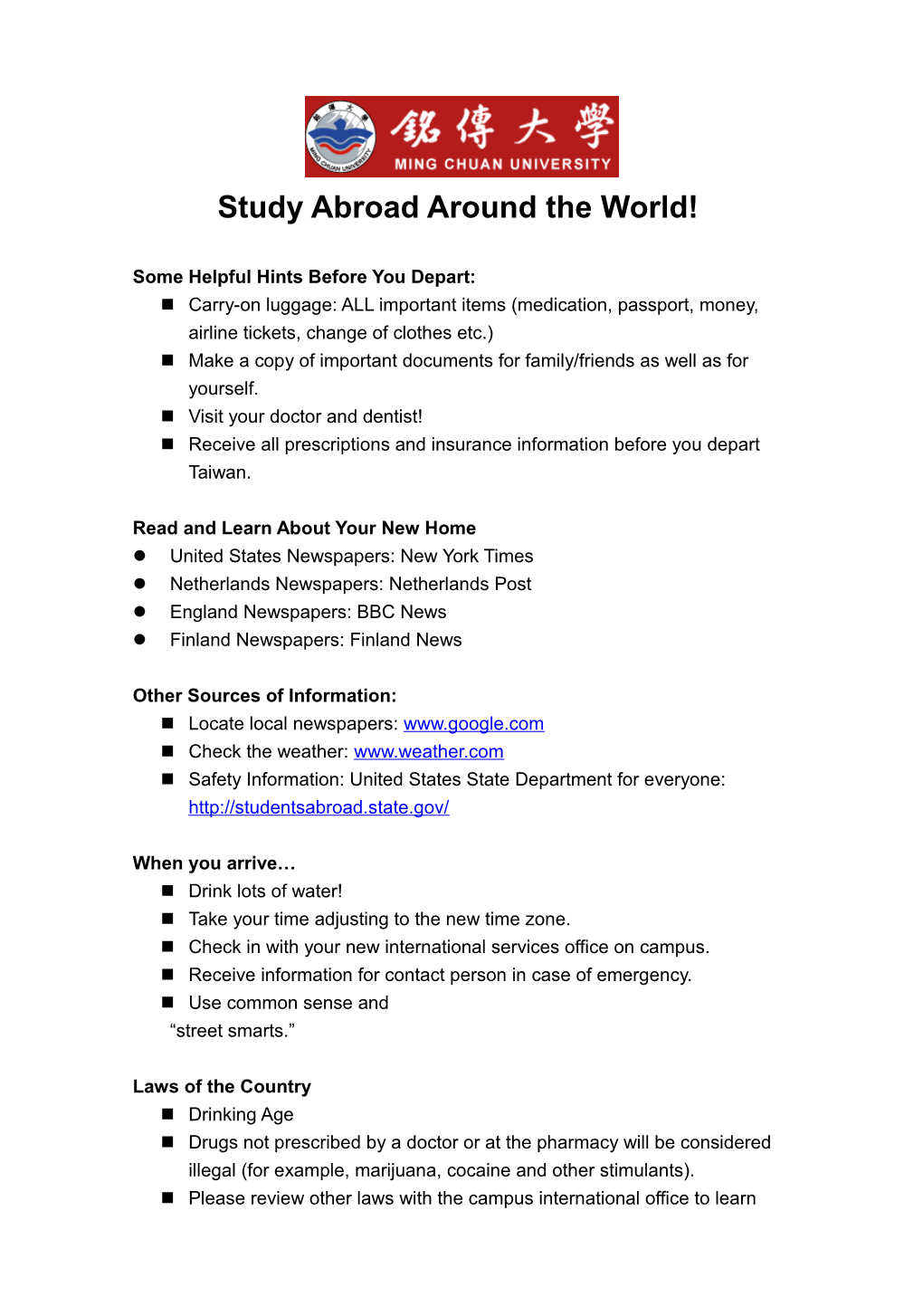 Study Abroad Around the World!