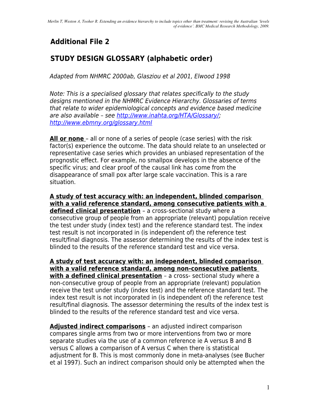 STUDY DESIGN GLOSSARY (Alphabetic Order)