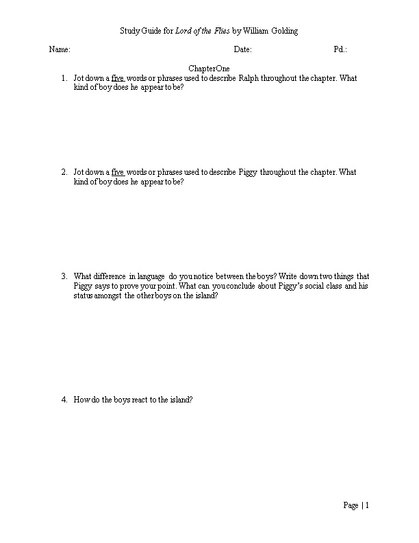 Study Guide for Lord of the Flies by William Golding