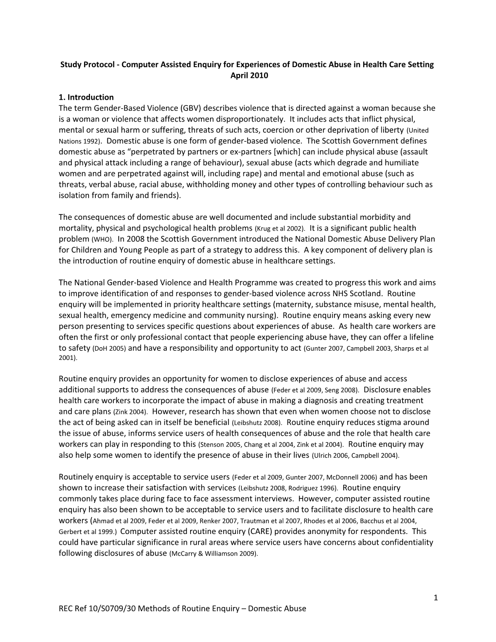 Study Protocol - Computer Assisted Enquiry for Experiences of Domestic Abuse in Health