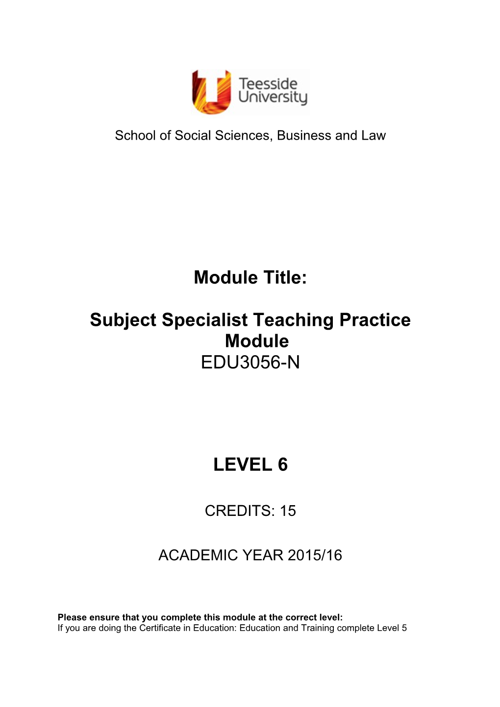 Subject Specialist Teaching Practice Module