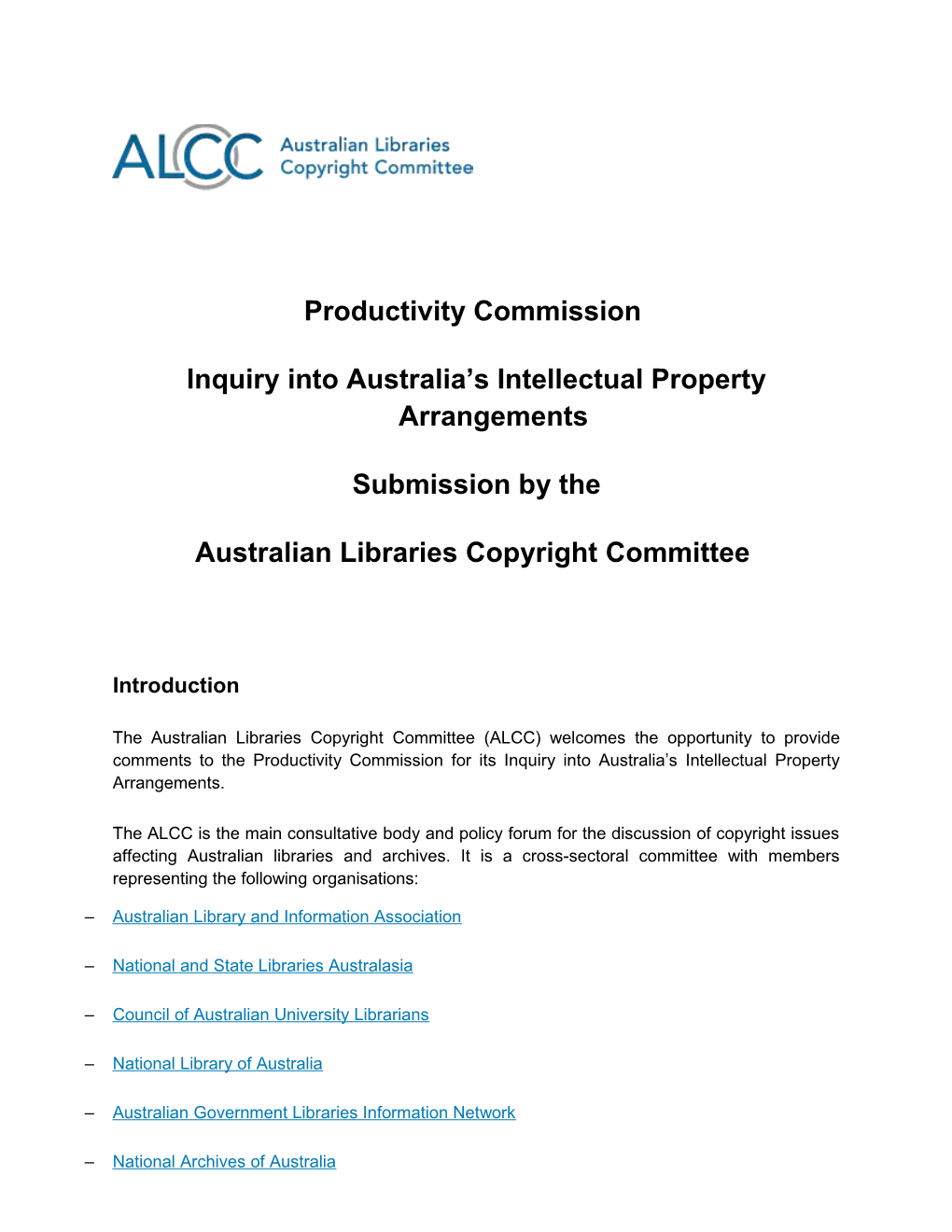 Submission 125 - Australian Libraries Copyright Committee - Intellectual Property Arrangements