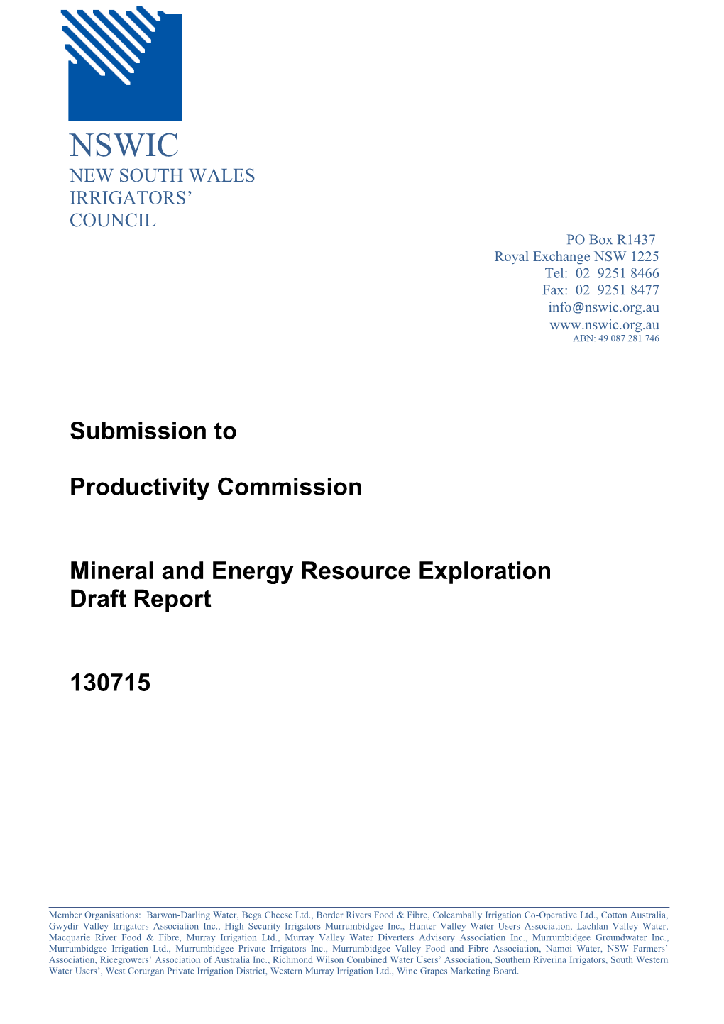 Submission DR50 - NSW Irrigators' Council - Mineral and Energy Resouce Exploration - Public