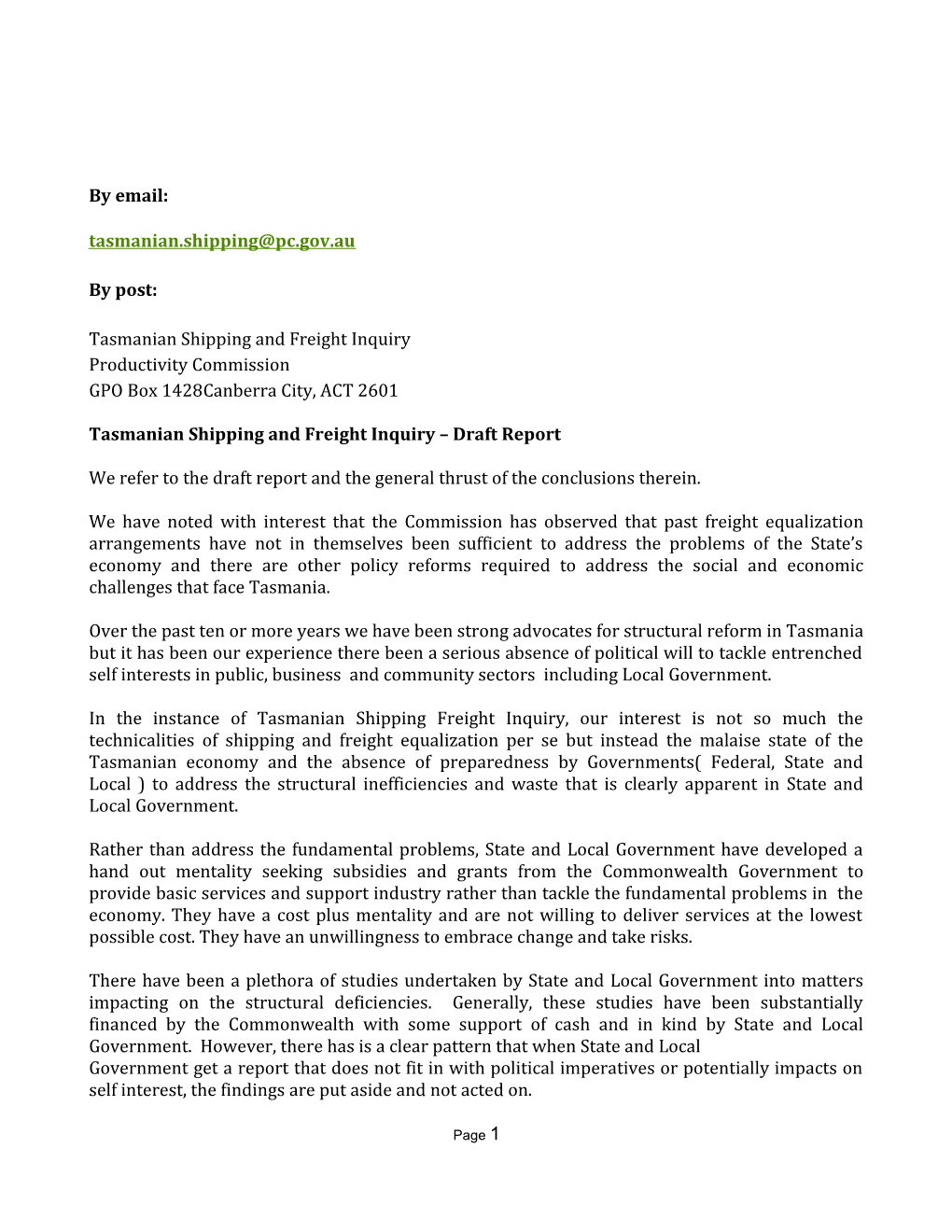 Submission DR69 - Nekon Pty Limited - Tasmanian Shipping and Freight - Public Inquiry