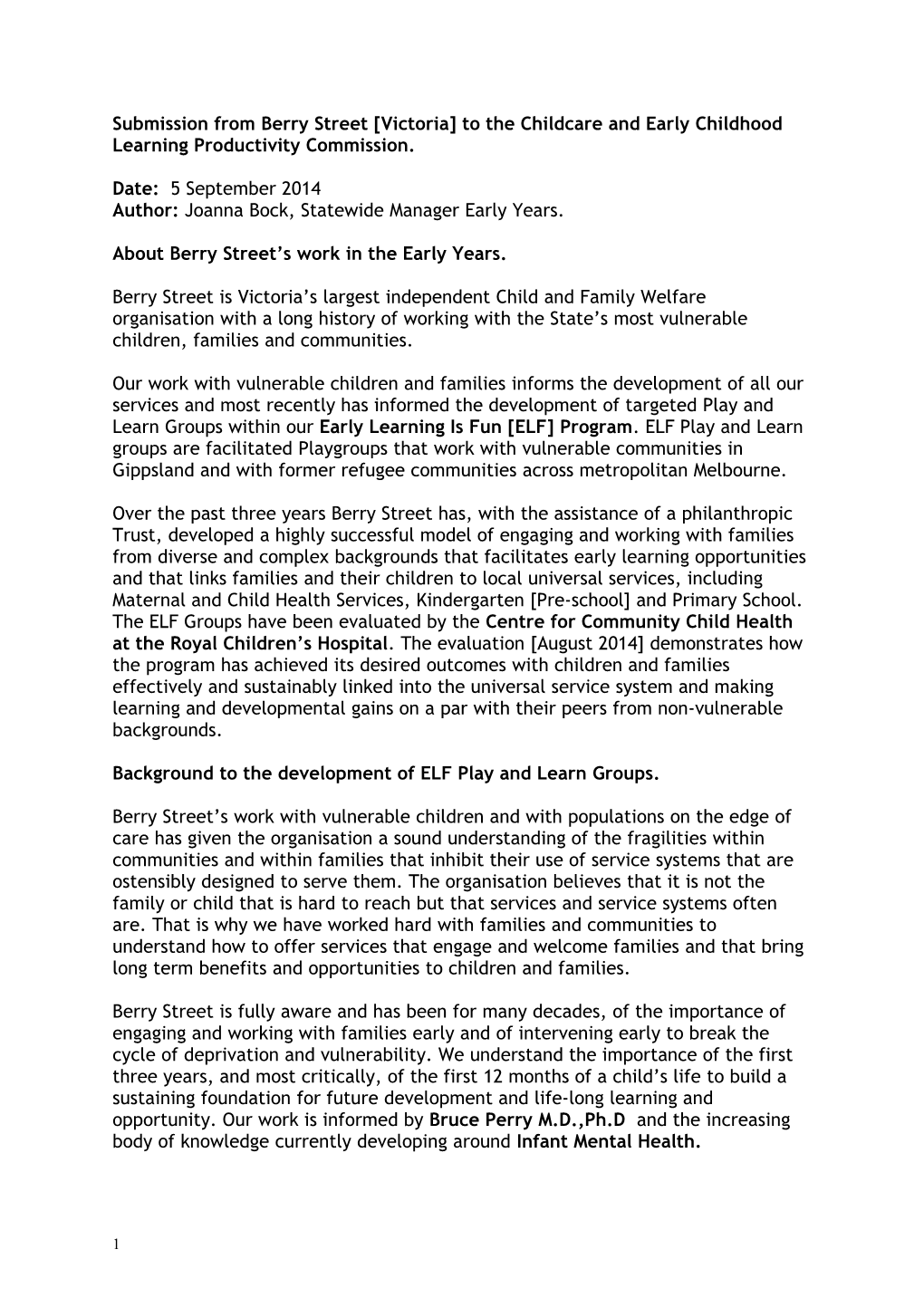 Submission DR781 - Berry Street - Childcare and Early Childhood Learning - Public Inquiry