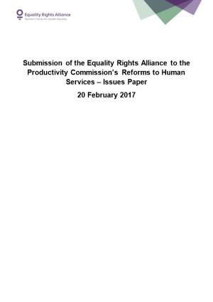 Submission of the Equality Rights Alliance Tothe Productivity Commission S Reforms To
