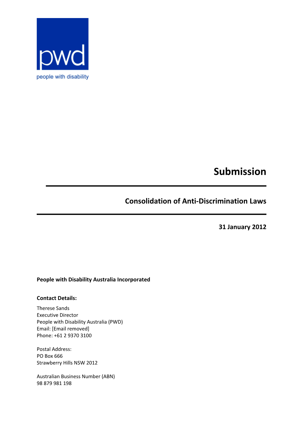 Submission on the Consolidation of Commonwealth Anti-Discrimination Laws - People With