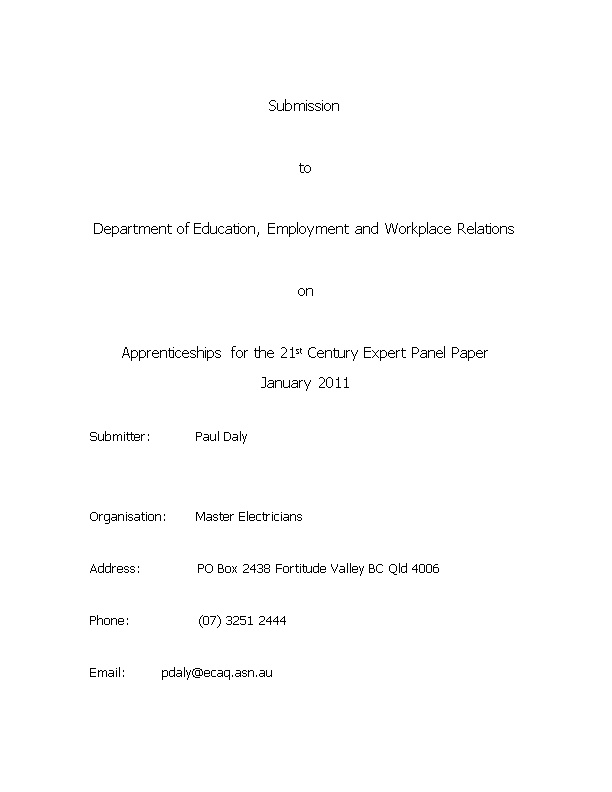 Submission to the Apprenticeships for the 21St Century Expert Panel