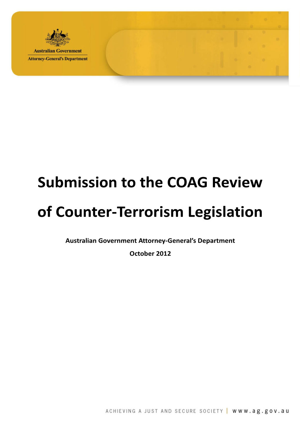 Submission to the COAG Review of Counter-Terrorism Legislation