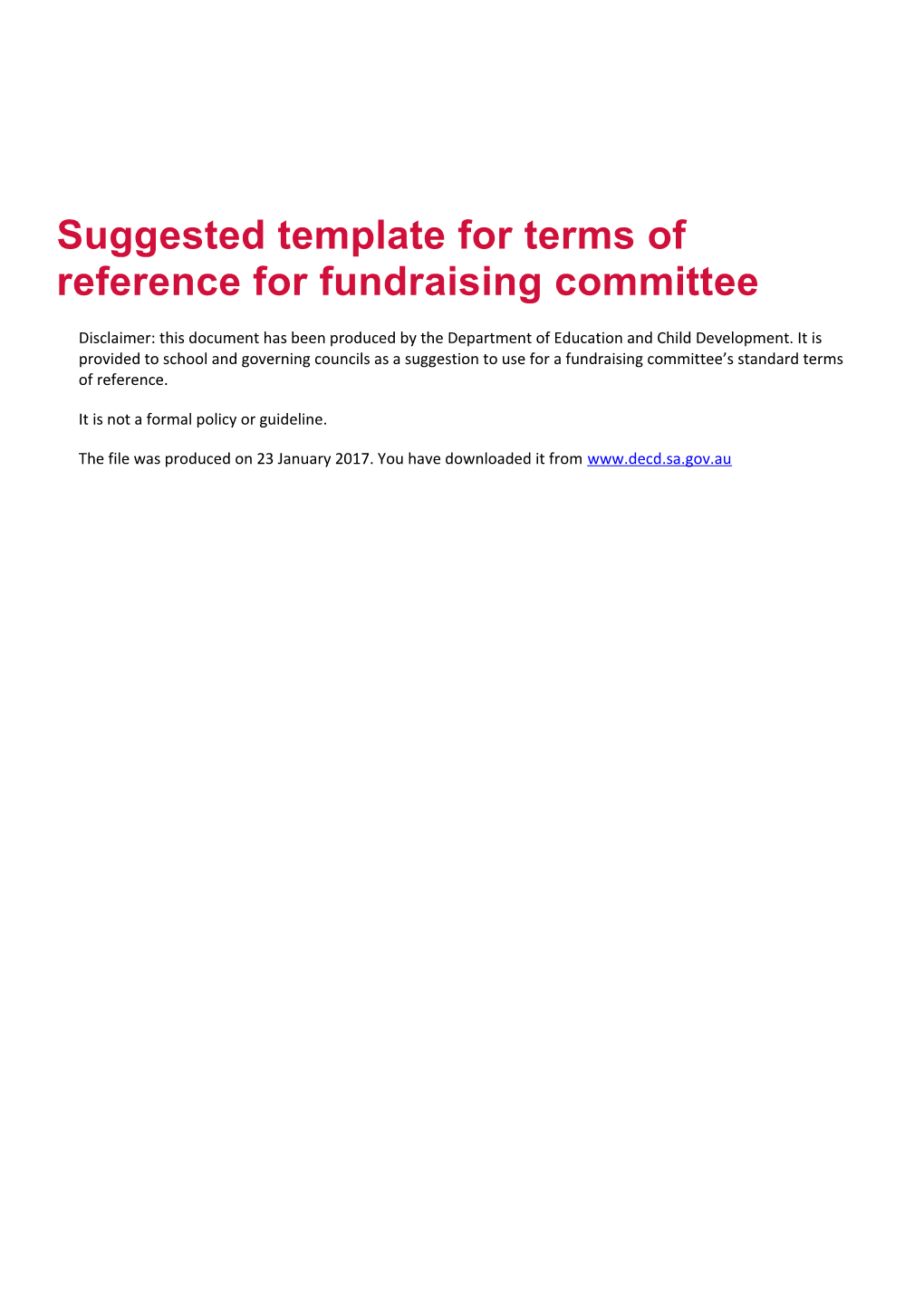 Suggested Template for Terms of Reference for Fundraising Committee