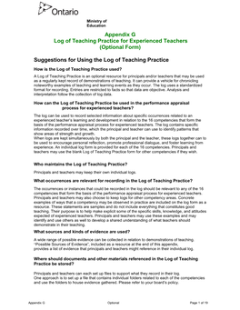 Suggestions for Using the Log of Teaching Practice