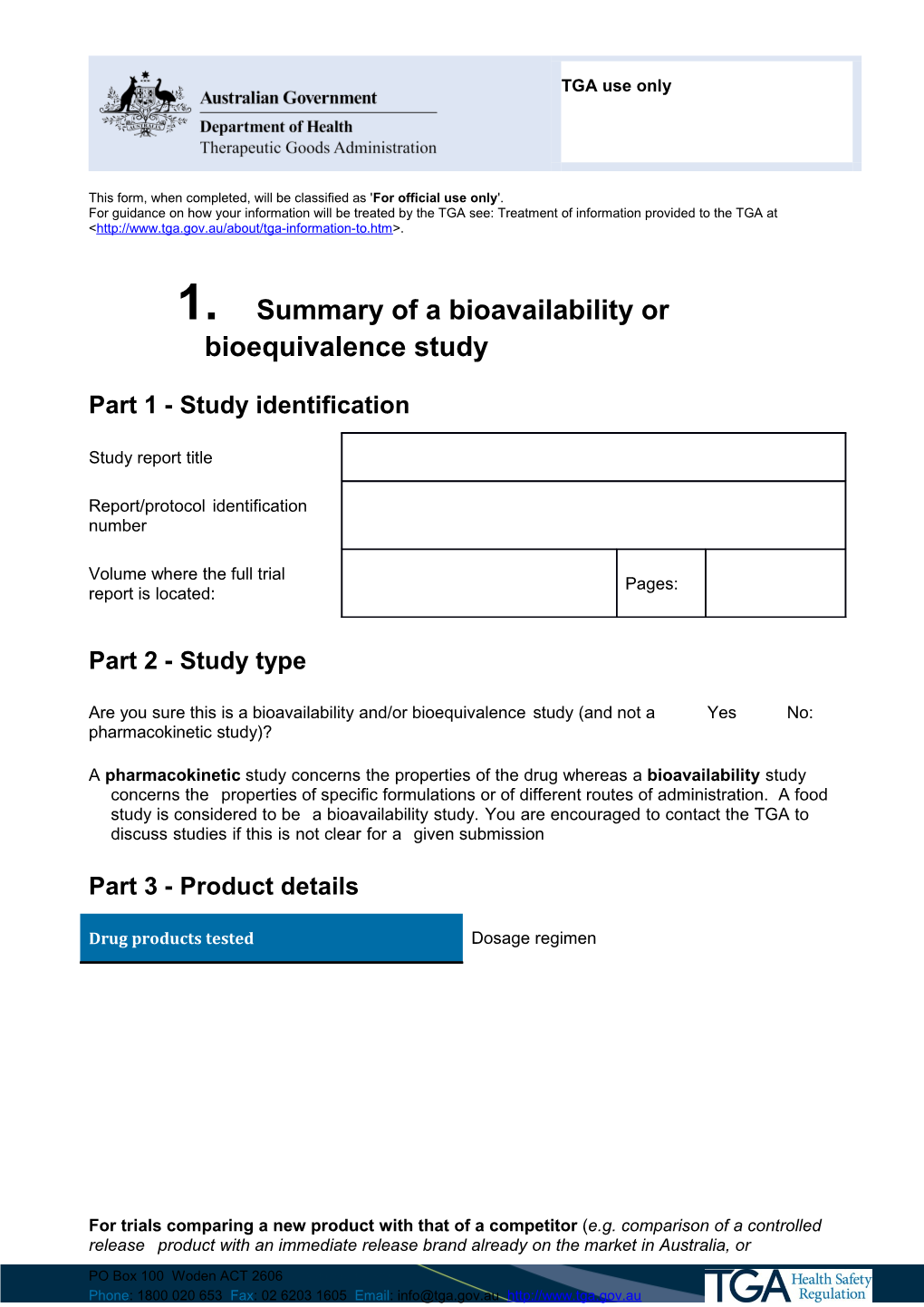 Summary of a Bioavailability Or Bioequivalence Study