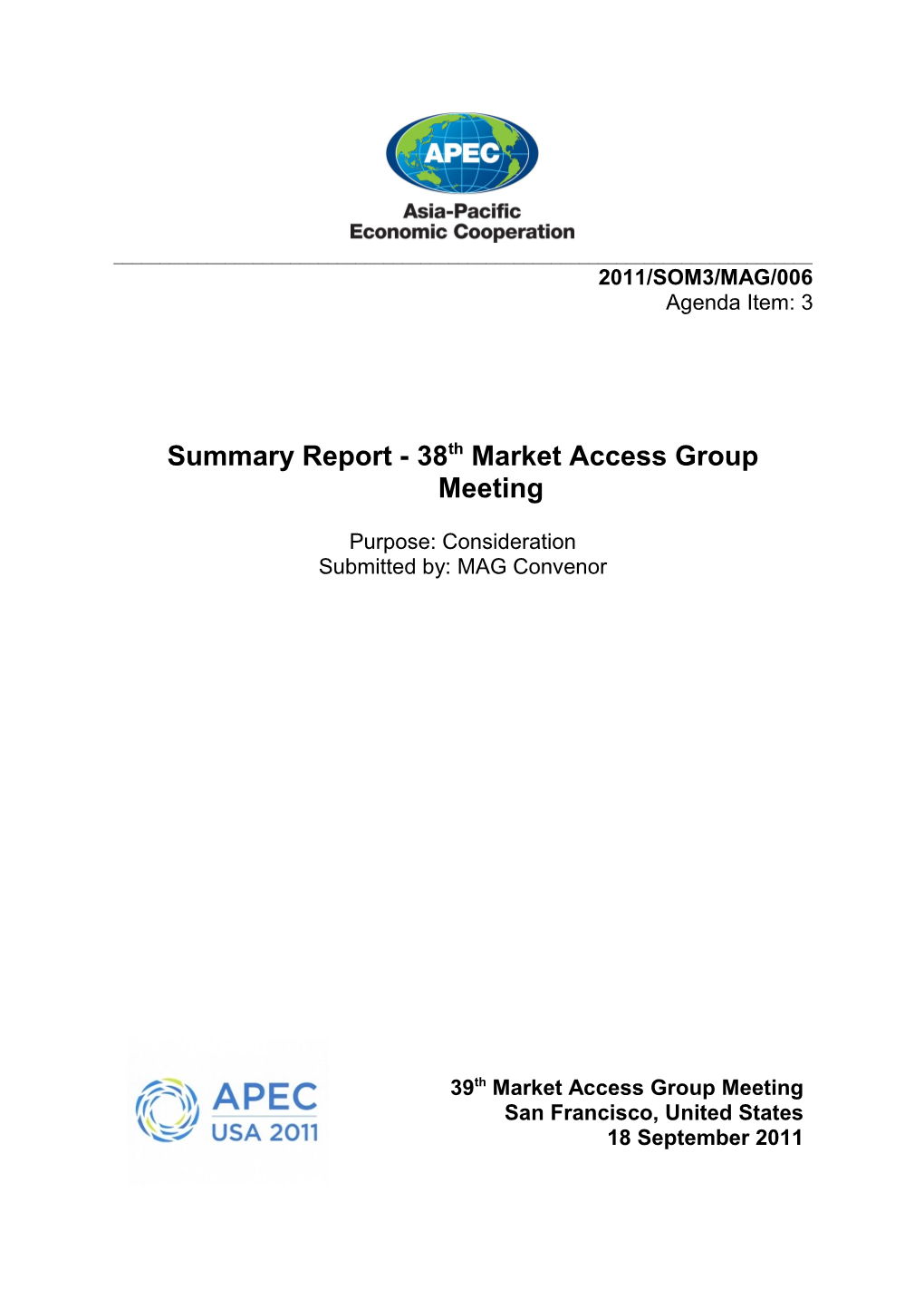 Summary Report - 38Thmarket Access Group Meeting