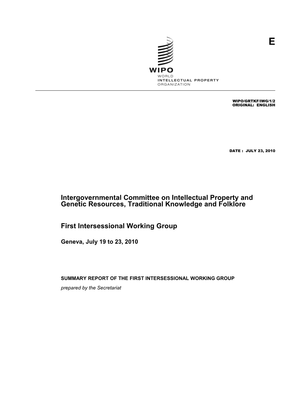Summary Report of the First Intersessional Working Group