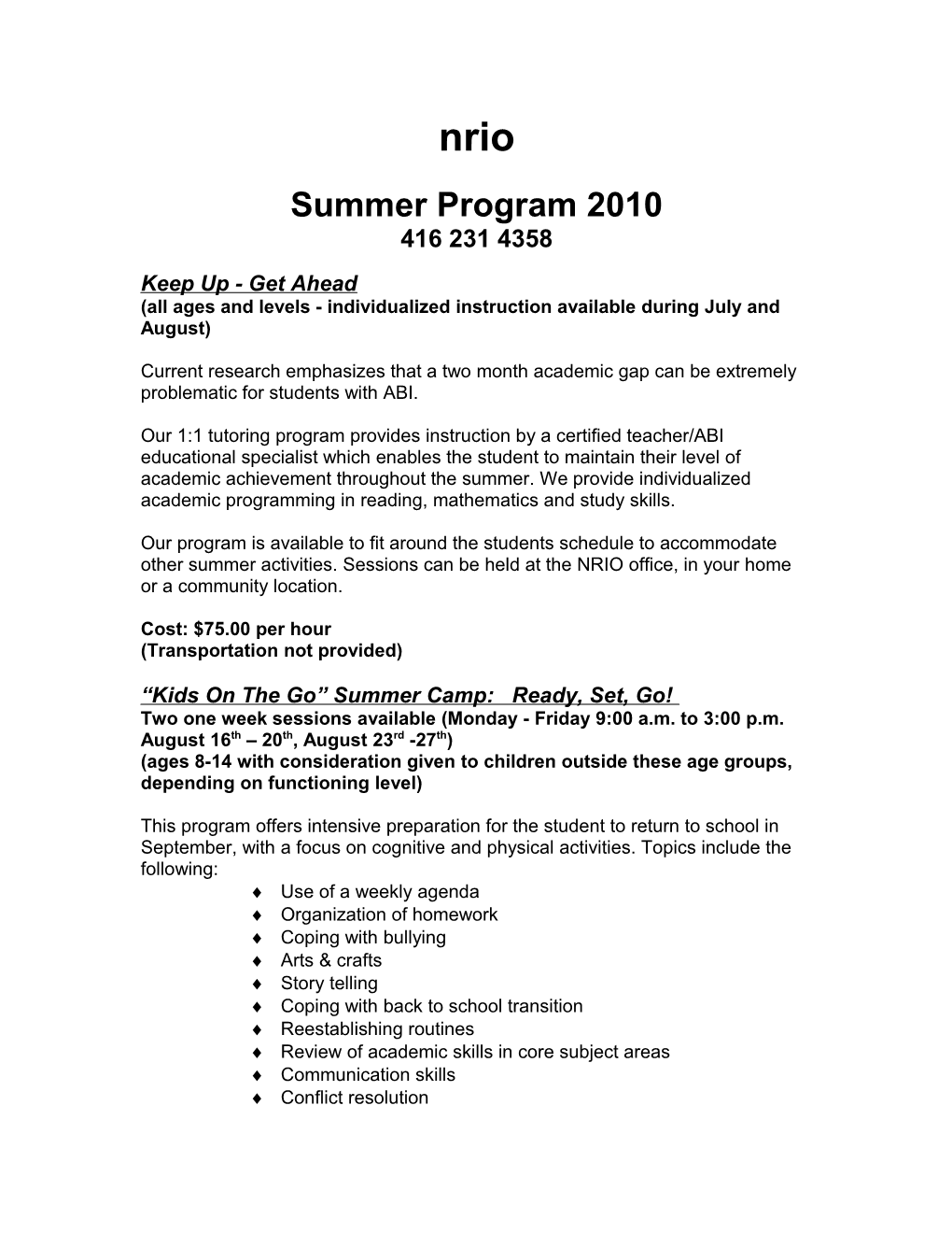 Summer Program 2010