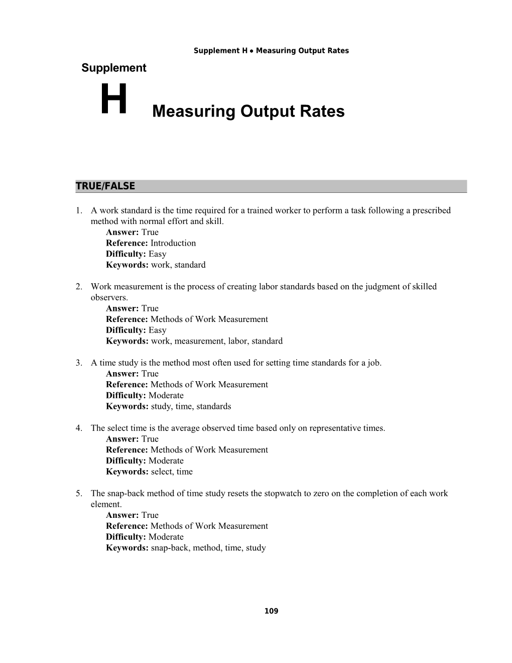 Supplement H Measuring Output Rates