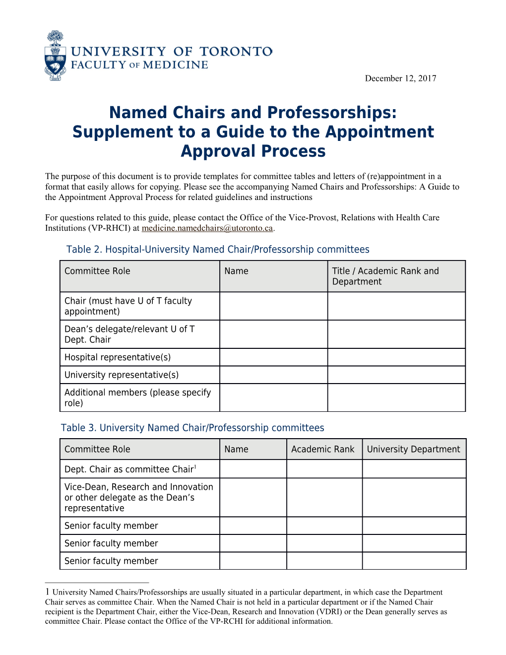 Supplement to a Guide to the Appointment Approval Process