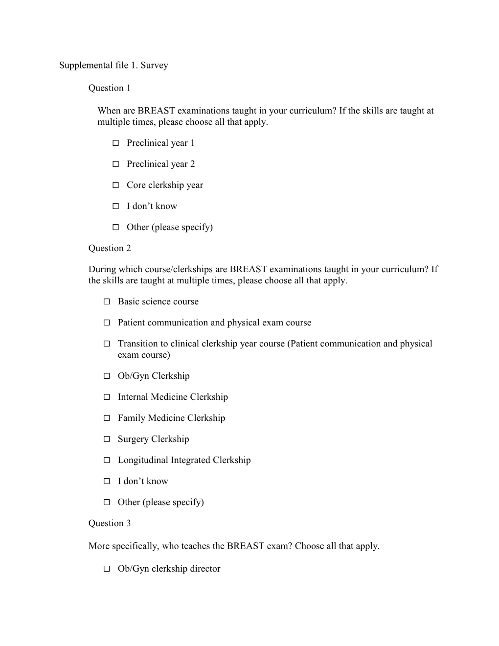 Supplemental File 1. Survey