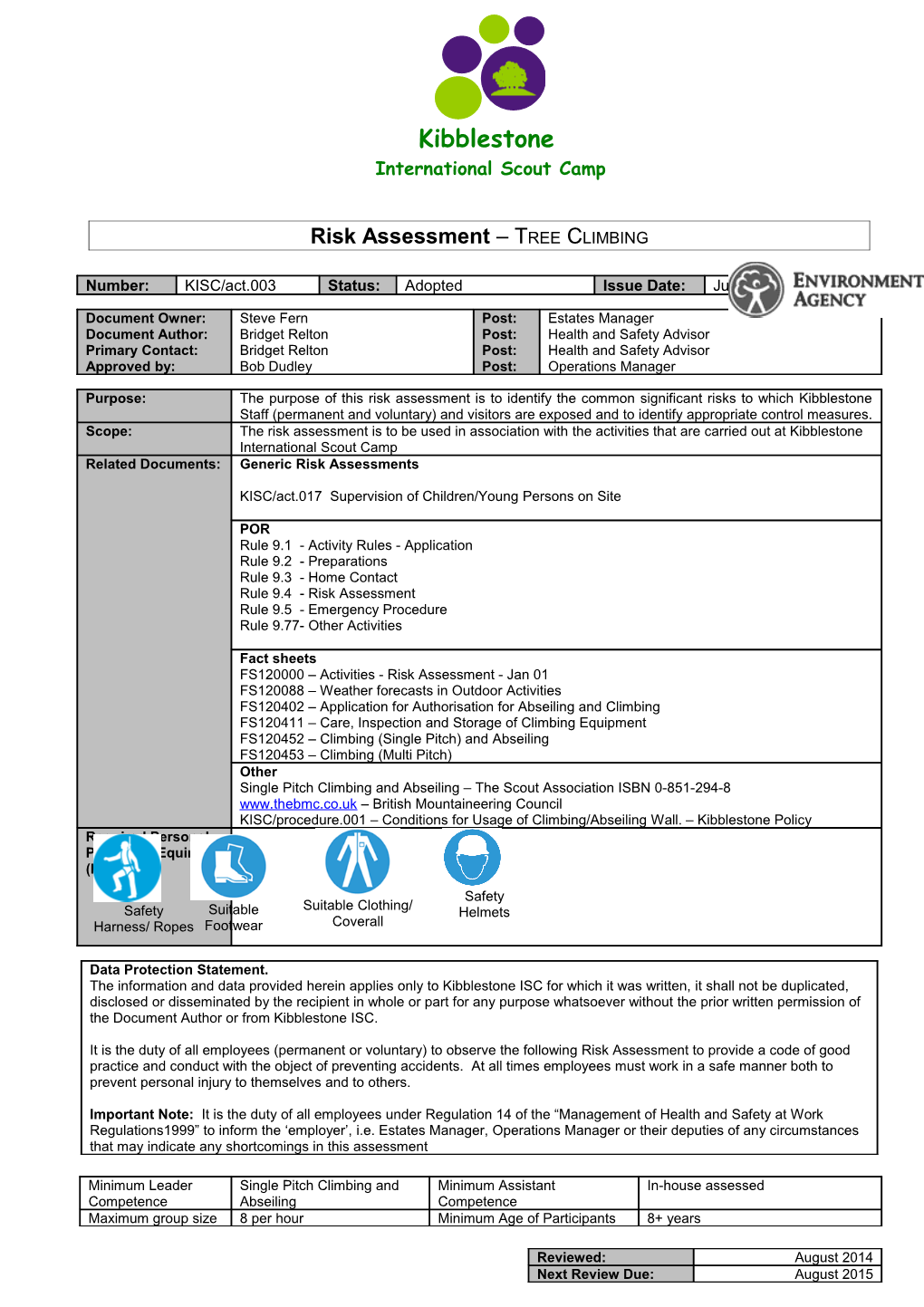 Supplementary and Task Risk Assessment
