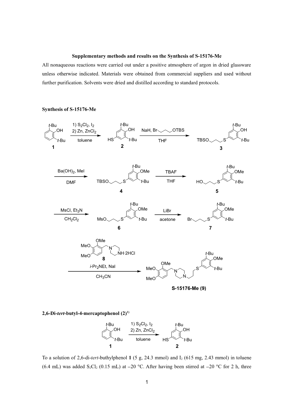 Supplementary Methods and Results on the Synthesis of S-15176-Me