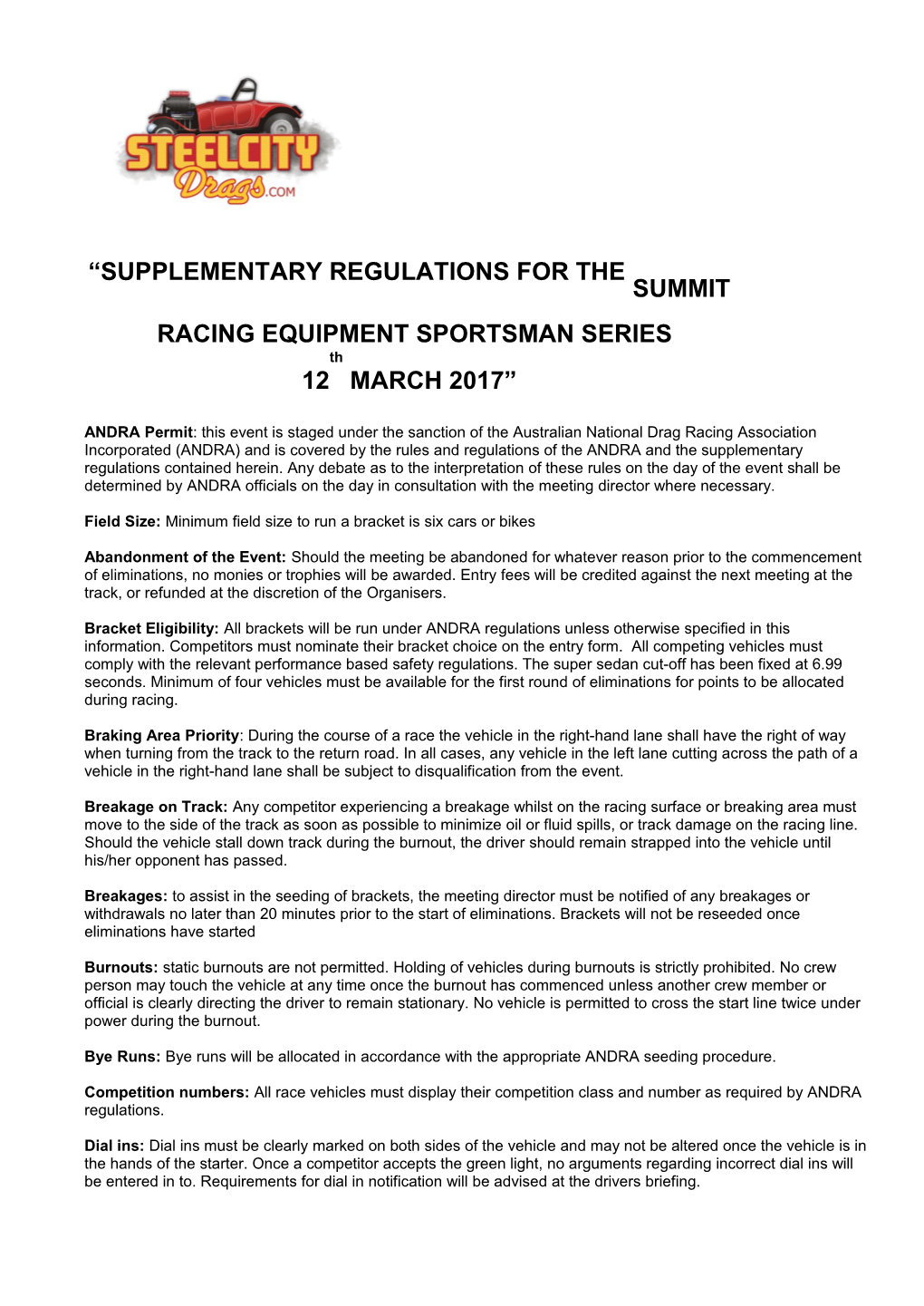 Supplementary Regulations for Thesummit Racing Equipment Sportsman Series