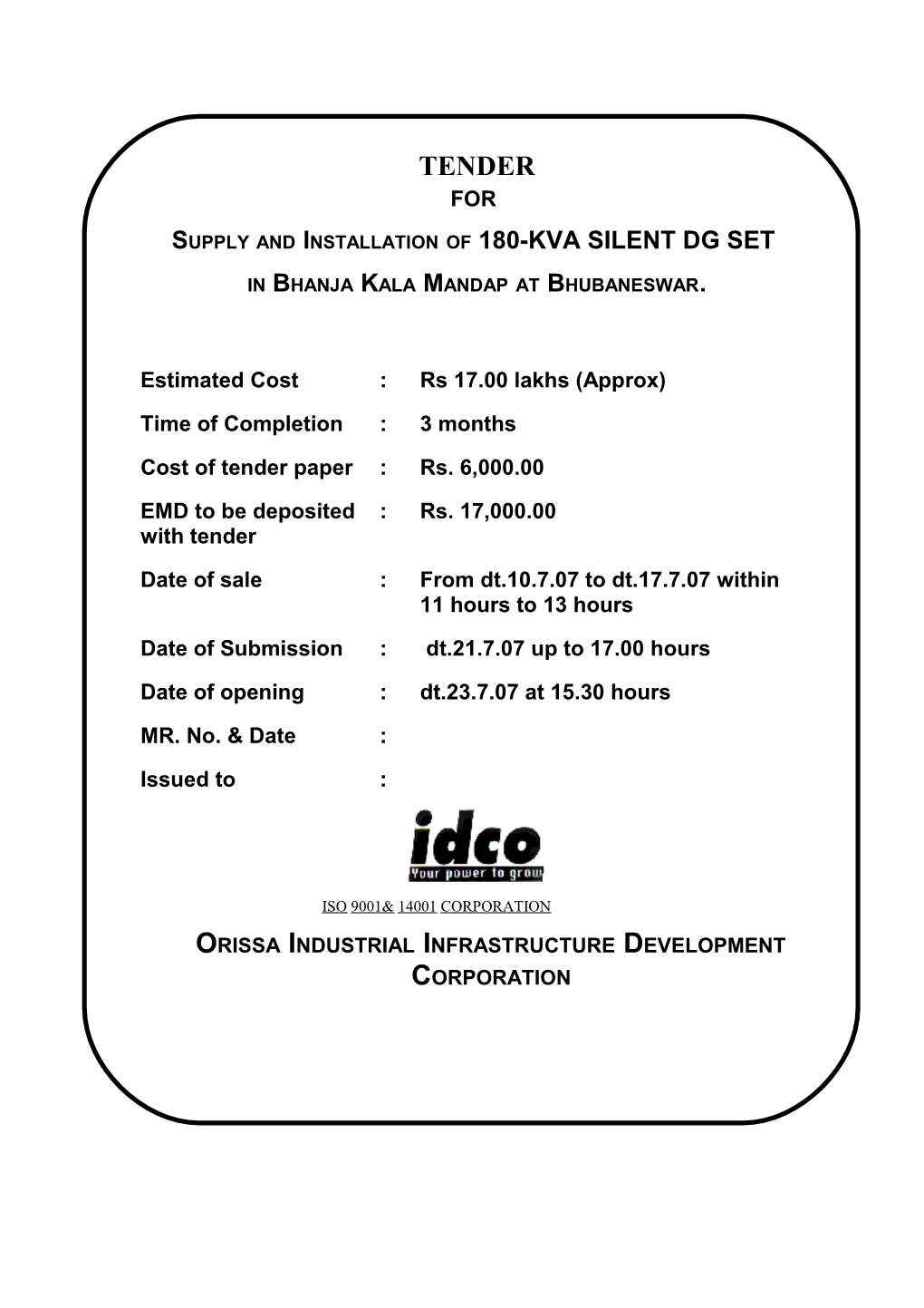 Supply and Installation of 180-KVA Silent Dg Set