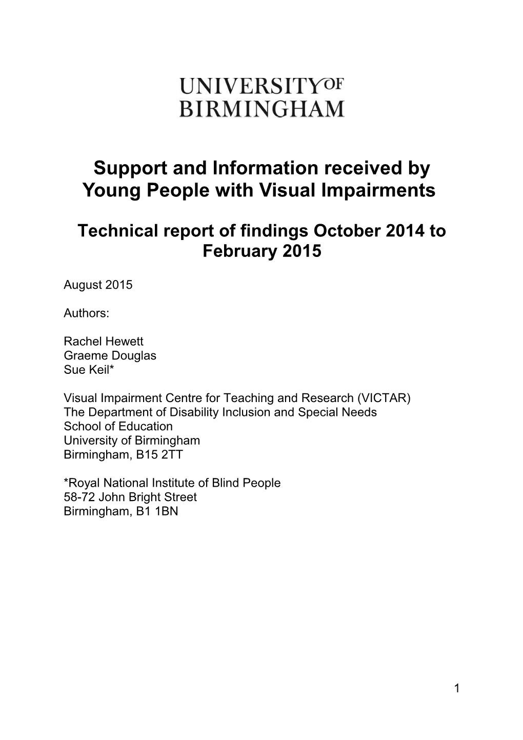 Support and Information Received by Young People with Visual Impairments