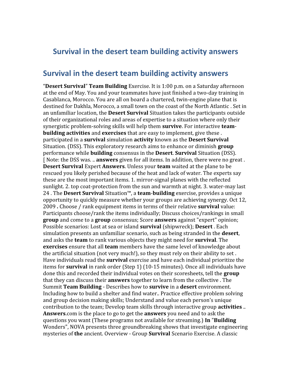 Survival In The Desert Team Building Activity Answers Docest