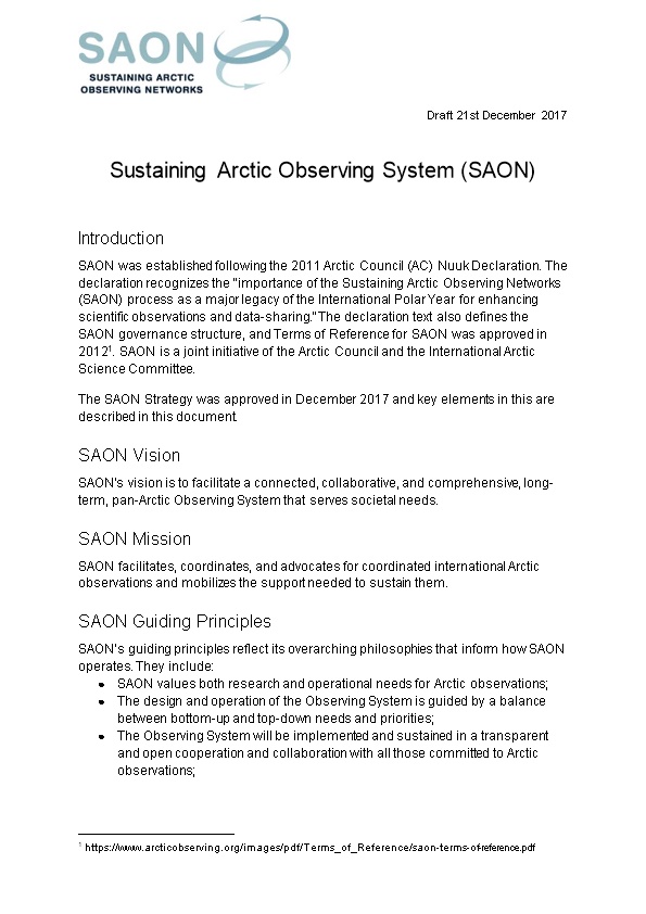 Sustaining Arctic Observing System (SAON)