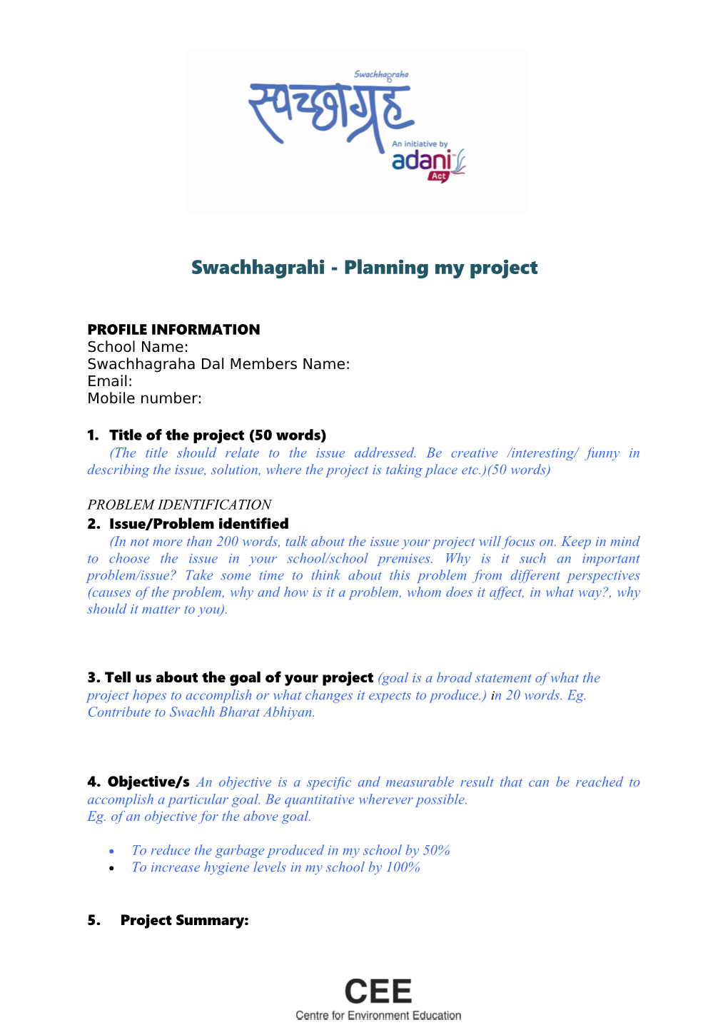 Swachhagrahi - Planning My Project