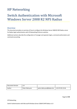 Switch Authentication with Microsoft Windows Server 2008 R2 NPS Radius