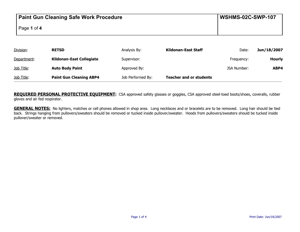 SWP-107 Paint Gun Cleaning Safe Work Procedure