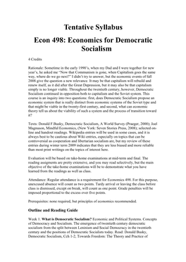 Syllabus: Economics for Democratic Socialism, Spring 2009