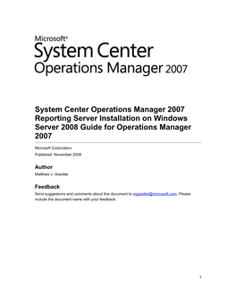 System Center Operations Manager 2007 Reporting Server Installation on Windows Server