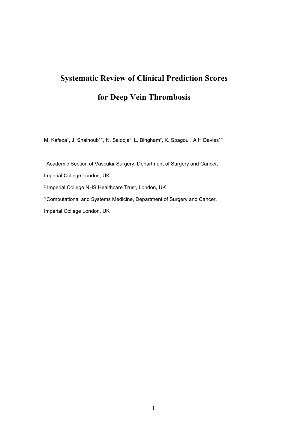 Systematic Review of Clinical Prediction Scores