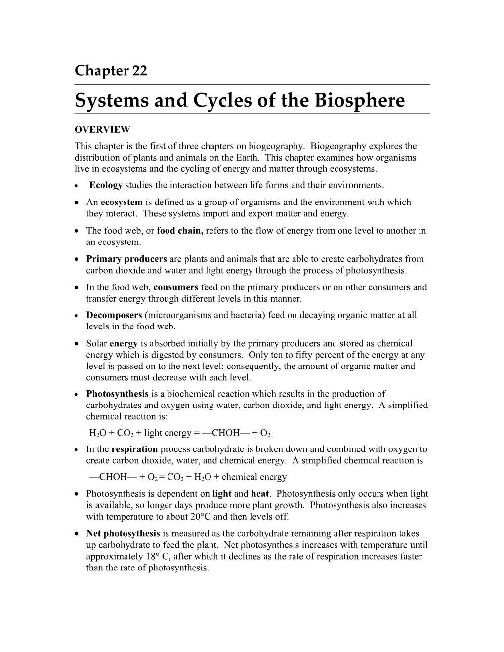 Systems and Cycles of the Biosphere