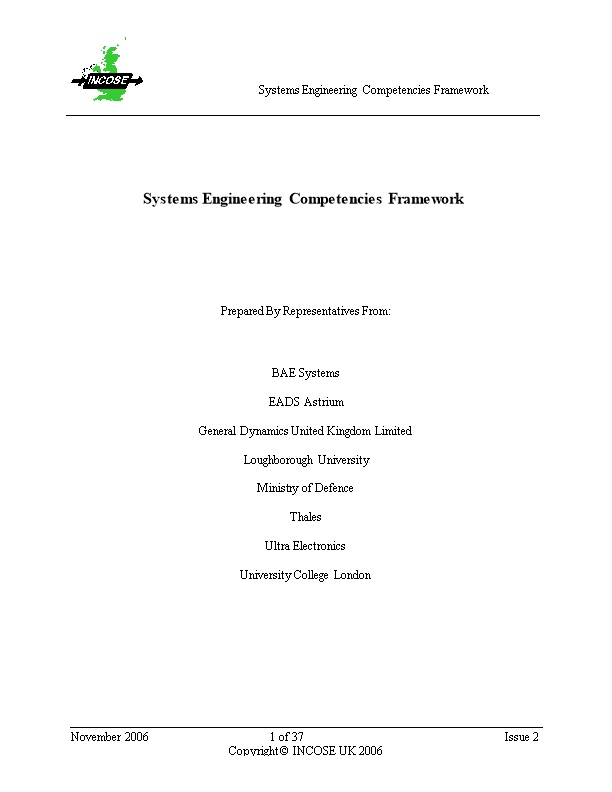 Systems Engineering Competencies Framework