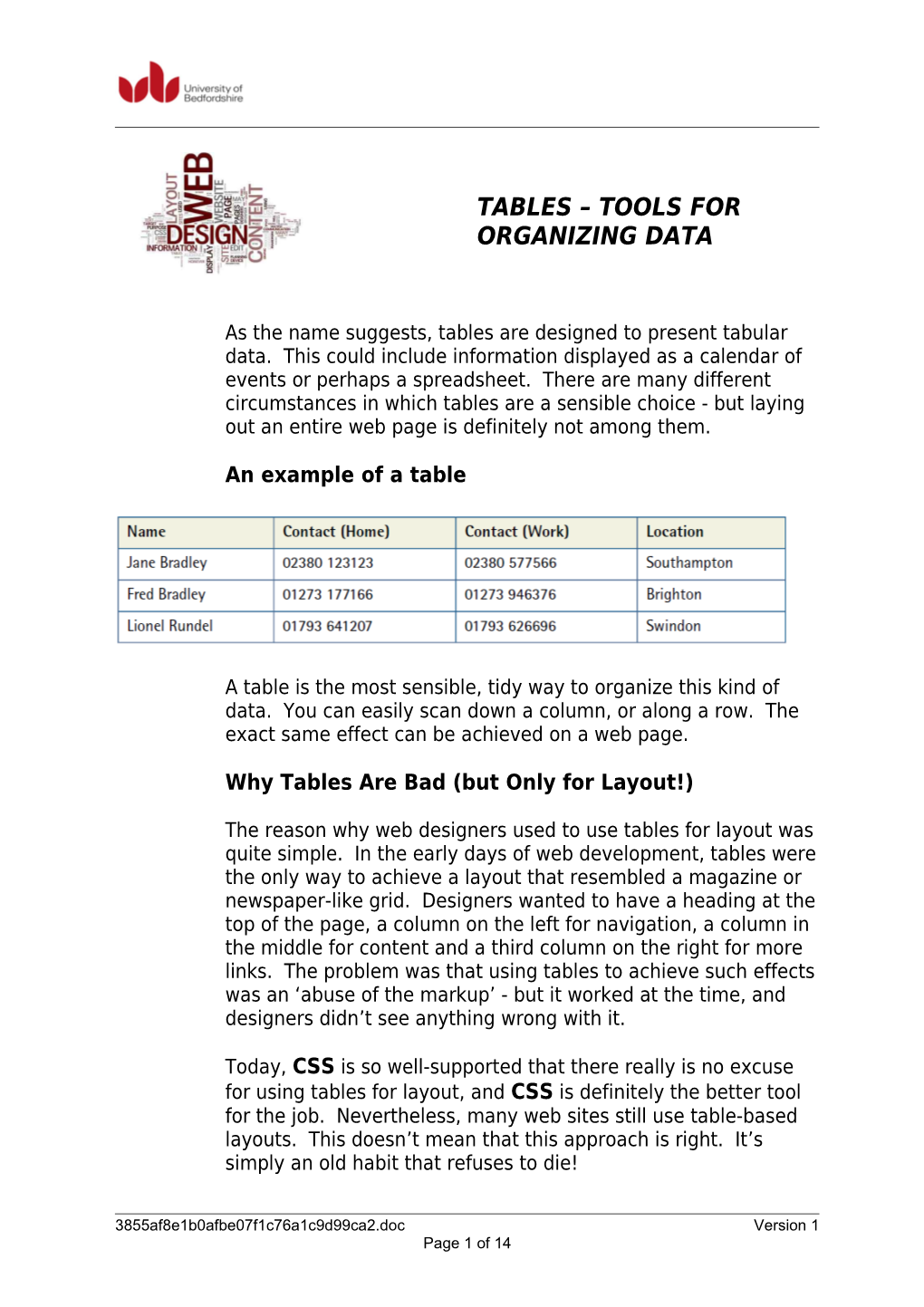 Tables Tools for Organizing Data
