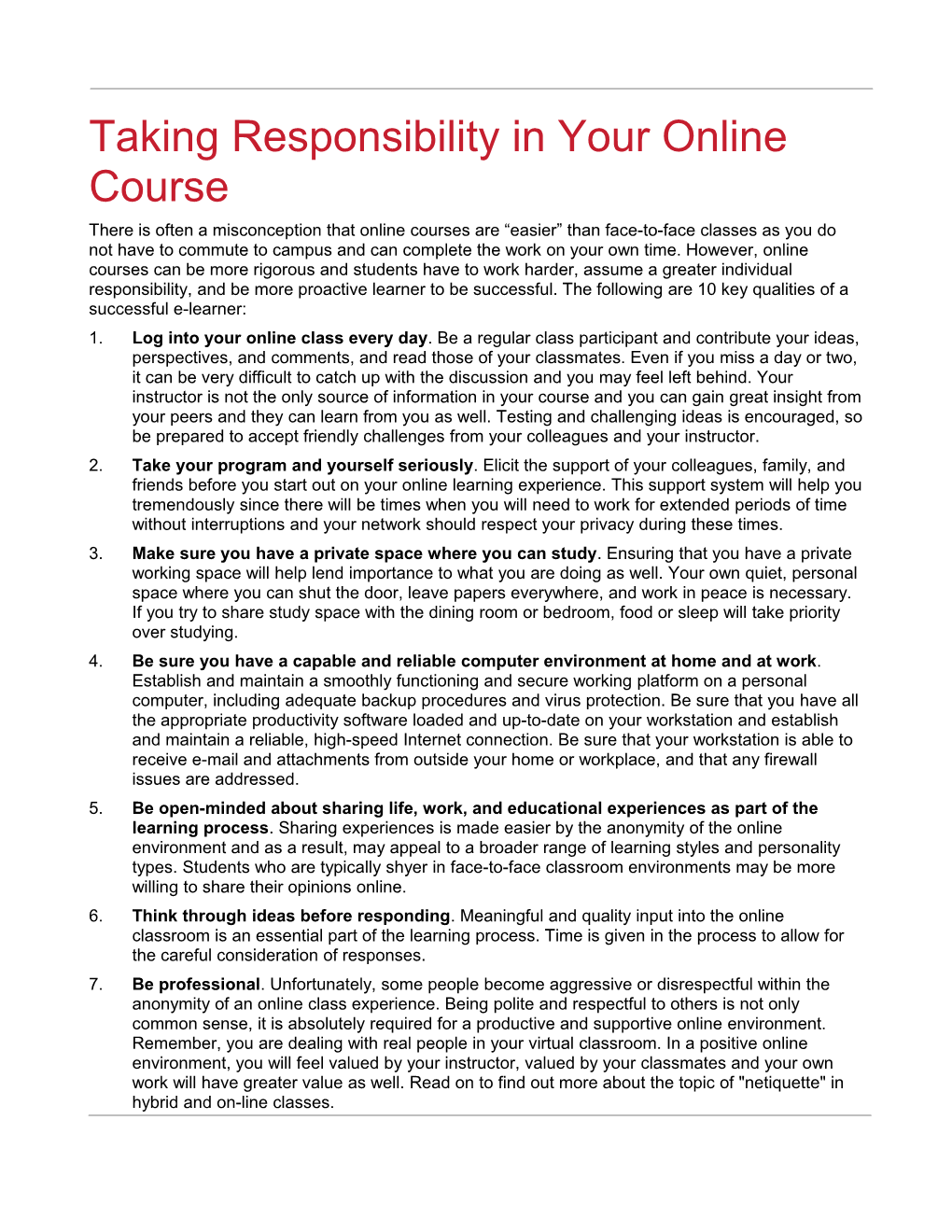 Taking Responsibility in Your Online Course