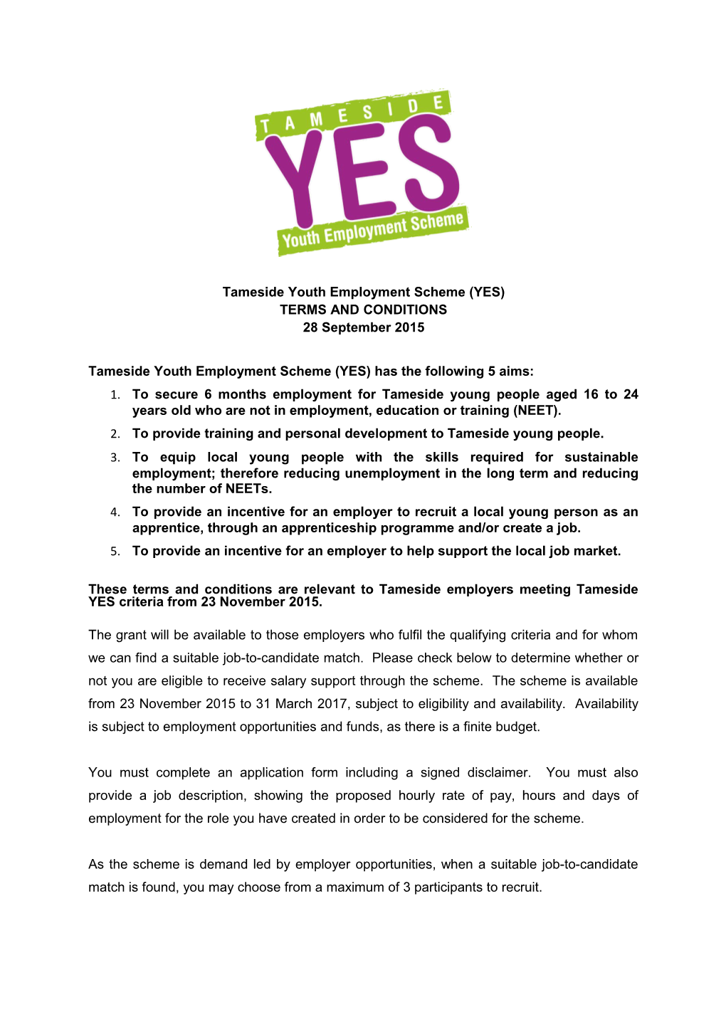 Tameside Youth Employment Scheme (YES)