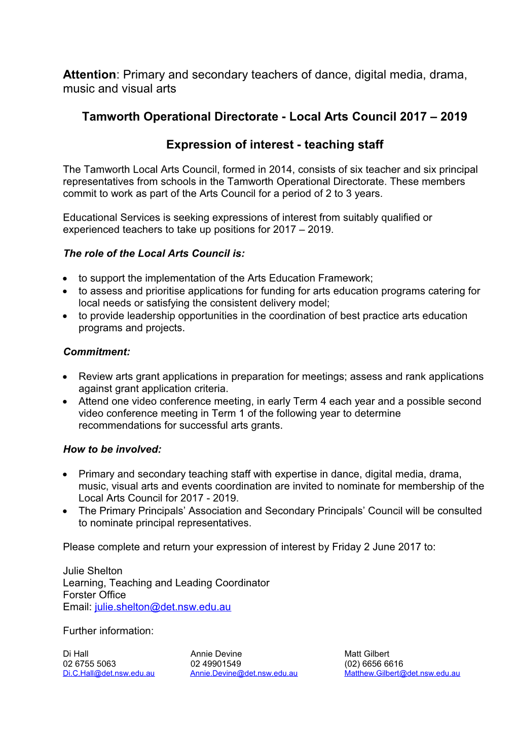 Tamworth Operational Directorate - Local Arts Council 2017 2019