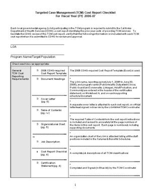 Targeted Case Management (TCM) Cost Report Checklist
