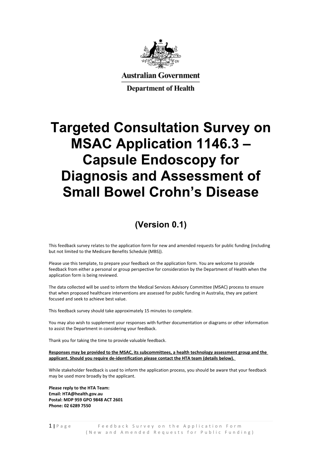 Targeted Consultation Survey on MSAC Application 1146.3 Capsule Endoscopy for Diagnosis