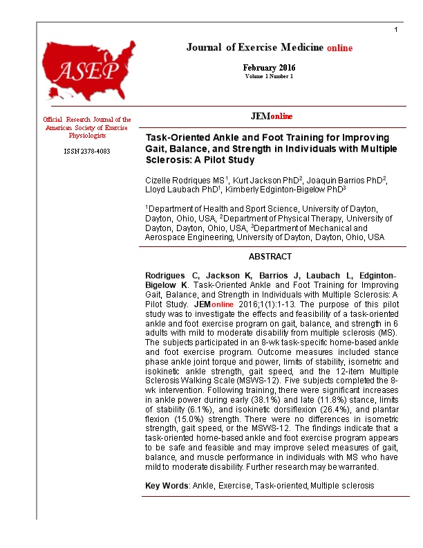 Task-Oriented Ankle and Foot Training for Improving Gait, Balance, and Strength in Individuals