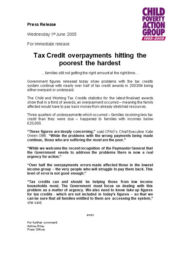 Tax Credit Overpayments Hitting The